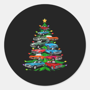 Pegatina Redonda Árbol de Navidad Locura de Autos -clic Muscle Y Ho