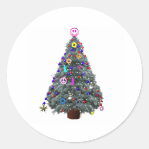 Pegatina Redonda Árbol de navidad maravilloso del Hippie