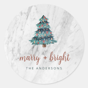 Pegatina Redonda Árbol de Navidad Merry and Marble Boho