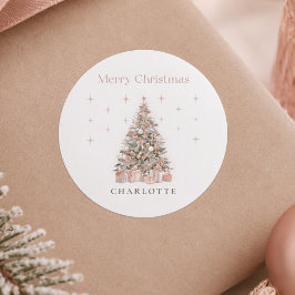 Pegatina Redonda Árbol de Navidad Modern Blush – Fiesta Personaliza