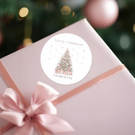 Pegatina Redonda Árbol de Navidad Modern Blush – Fiesta Personaliza