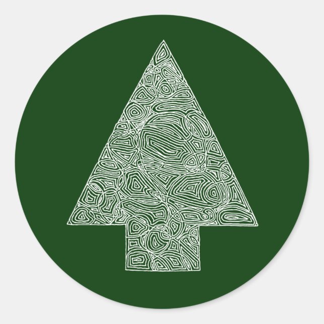 Pegatina Redonda Árbol de Navidad moderno (Anverso)