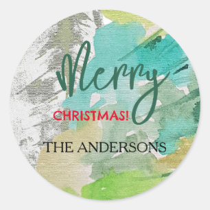 Pegatina Redonda Árbol de Navidad moderno personalizado Arte en acu