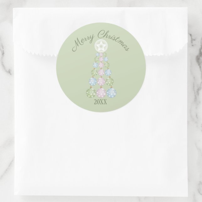 Pegatina Redonda Árbol de Navidad moderno Personalizado de tres col (Bolso)