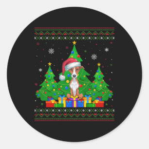 Pegatina Redonda Árbol de navidad muy dulce Santa Hat Whippet Dog