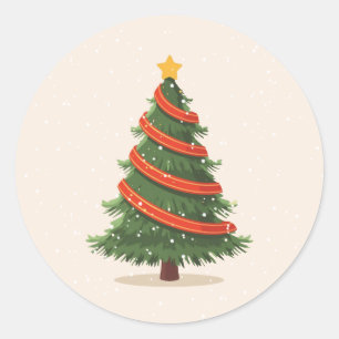 Pegatina Redonda Árbol de Navidad, Navidad, Minimalista