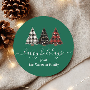 Pegatina Redonda Árbol de Navidad Patrón Rústico Personalizado