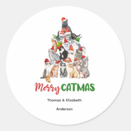 Pegatina Redonda Árbol de Navidad personalizado para gatos amante d