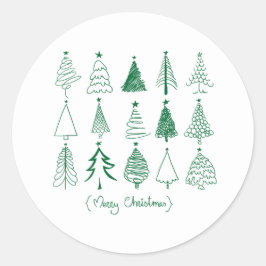 Pegatina Redonda Árbol de Navidad Pintado – Decoración de Temporada