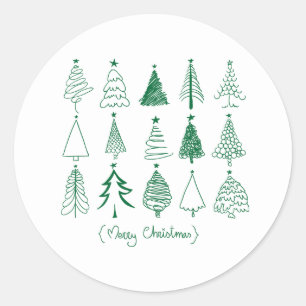 Pegatina Redonda Árbol de Navidad Pintado – Decoración de Temporada