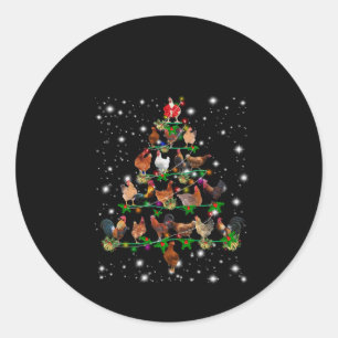Pegatina Redonda Árbol de Navidad Pollo Cubierto Por La Luz Flashli