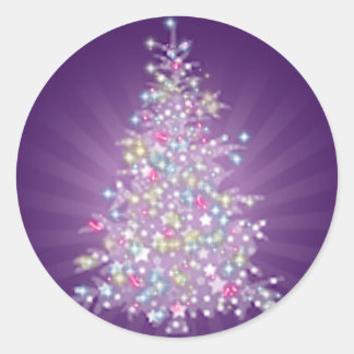 Pegatina Redonda Árbol de Navidad púrpura