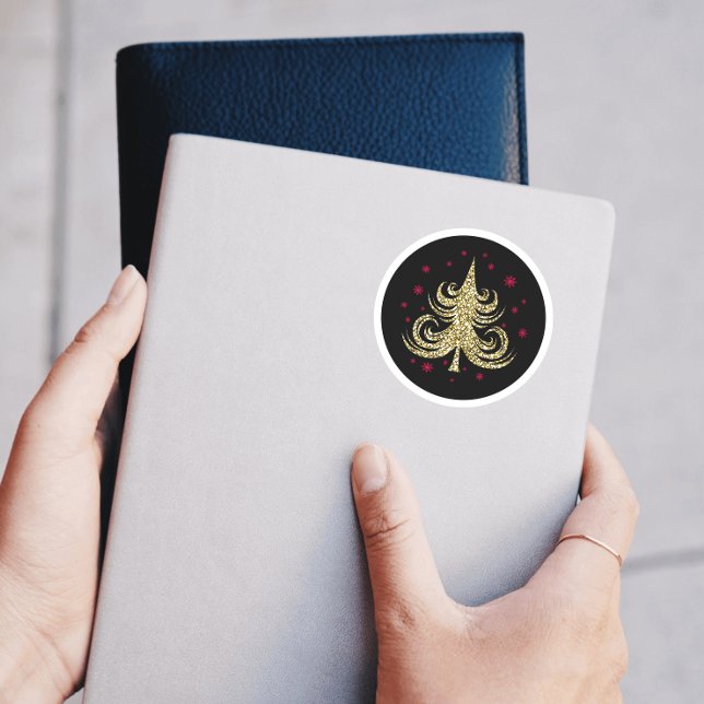 Pegatina Redonda Árbol de Navidad Purpurina de oro (Subido por el creador)