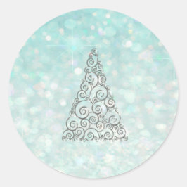 Pegatina Redonda Árbol de Navidad Purpurina romántico brillo azul p