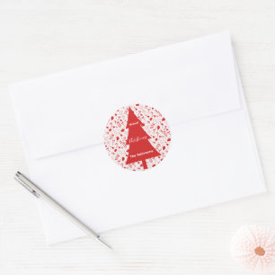 Pegatina Redonda Árbol de Navidad Rojo Bendito Navidad Doodle Art