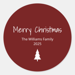 Pegatina Redonda Árbol de Navidad Rojo Sencillo de Familia Moderna