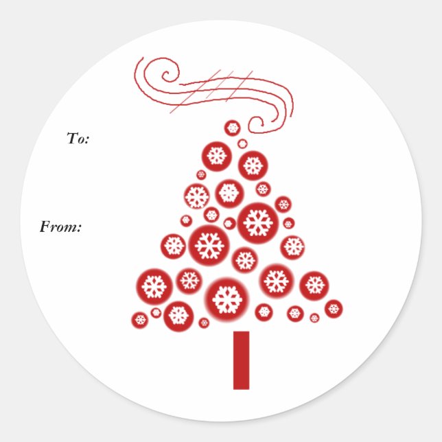 Pegatina Redonda Árbol de Navidad rojo y blanco (Anverso)