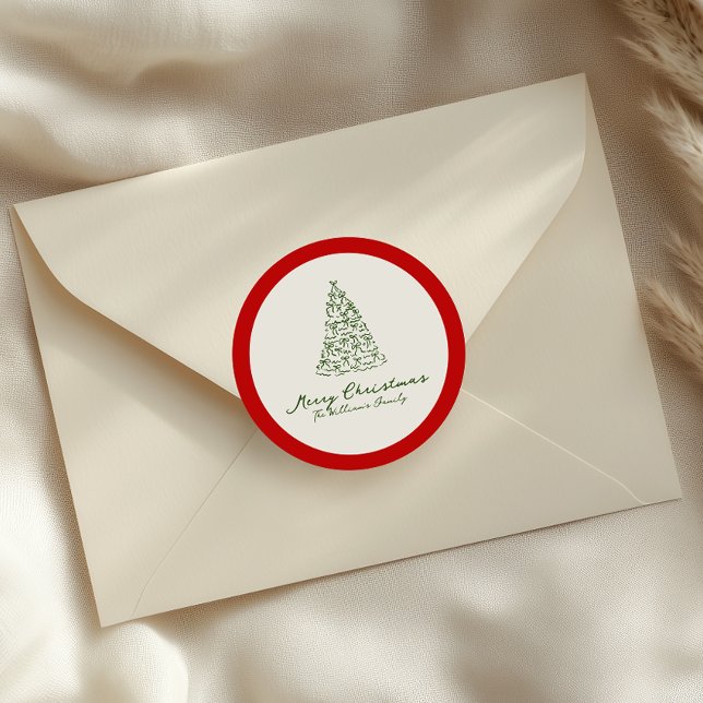 Pegatina Redonda Árbol de Navidad Rojo y Verde (Subido por el creador)