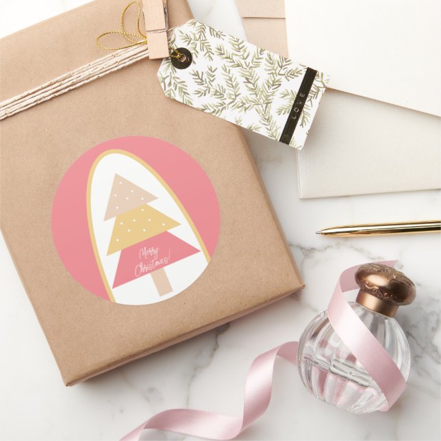Pegatina Redonda Árbol de Navidad Rosa Adorable (Regalar)
