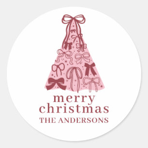 Pegatina Redonda Árbol de Navidad Rosa Arco Moderno