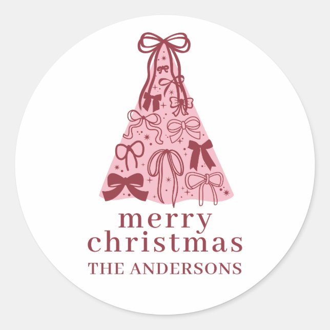 Pegatina Redonda Árbol de Navidad Rosa Arco Moderno (Anverso)
