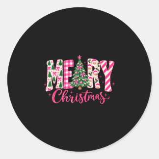 Pegatina Redonda Árbol de Navidad rosa coqueto para niñas