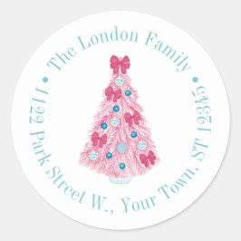 Pegatina Redonda Árbol De Navidad Rosa Negrita Con Dirección De Ret