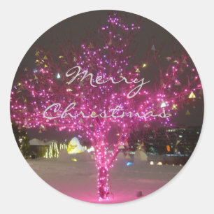 Pegatina Redonda Árbol de navidad rosado