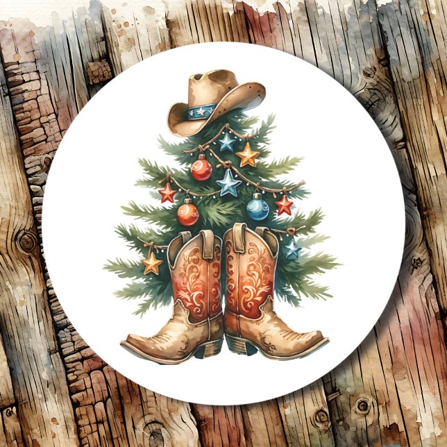 Pegatina Redonda Árbol de Navidad Rústico del País y Occidente (Subido por el creador)