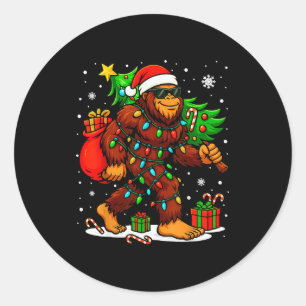 Pegatina Redonda Árbol de Navidad Santa Bigfoot Luces de Navidad Di