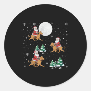 Pegatina Redonda Árbol de navidad Santa Riding Perro lobo irlandés
