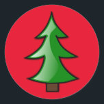 Pegatina Redonda Árbol de Navidad sobre fondo rojo Personalizable<br><div class="desc">Dibujo de un árbol de Navidad sobre fondo rojo personalizable.</div>