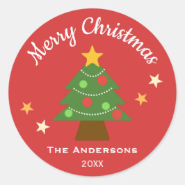 Pegatina Redonda Árbol de Navidad Starlight Muy Feliz