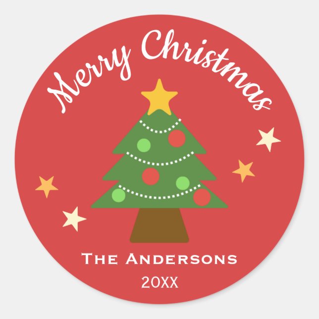 Pegatina Redonda Árbol de Navidad Starlight Muy Feliz (Anverso)