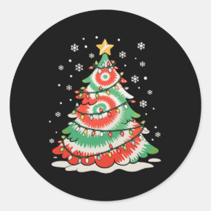 Pegatina Redonda Árbol de Navidad Tie Dye Xmas Vibraciones Retro Na