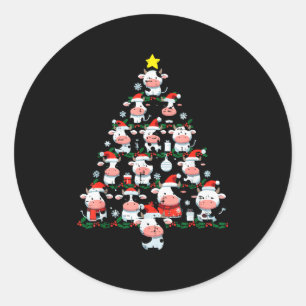 Pegatina Redonda Árbol de Navidad Vacas Granja Animal Niños Pequeño