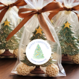 Pegatina Redonda Árbol de navidad verde acuarela Grandmillenne