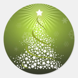 Pegatina Redonda Árbol de navidad verde del vector