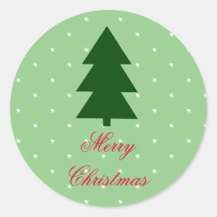 Pegatina Redonda Árbol de Navidad verde Feliz tipografía de Navidad