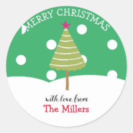 Pegatina Redonda Árbol de navidad verde moderno
