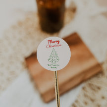 Árbol de Navidad verde rojo dibujado a mano Retro