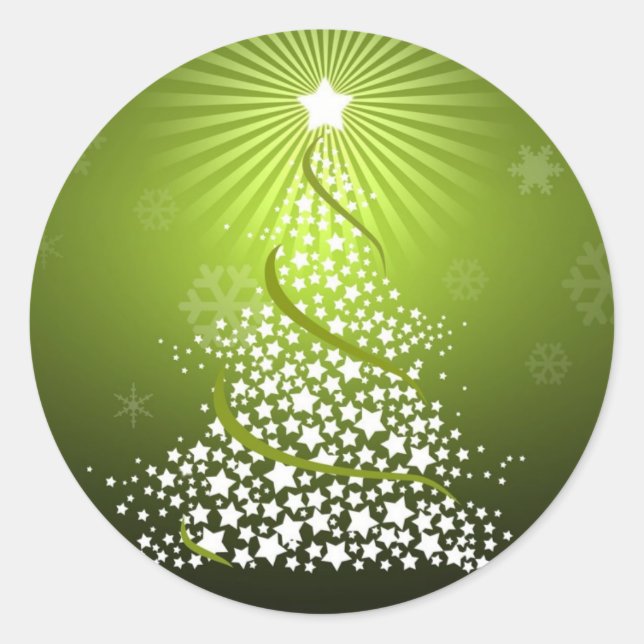 Pegatina Redonda Árbol de Navidad Verde Vector (Anverso)