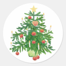 Pegatina Redonda Árbol de Navidad vintage con galleta de estrella y