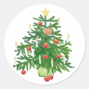 Pegatina Redonda Árbol de Navidad vintage con galleta de estrella y