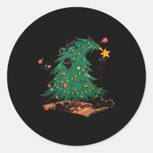 Pegatina Redonda Árbol de Navidad y gato Lindo gato amante de la Na