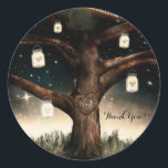 Pegatina Redonda Árbol de noche rústico con luces y Boda de mason J<br><div class="desc">Elementos coincidentes disponibles.</div>