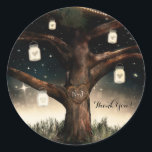 Pegatina Redonda Árbol de noche rústico con luces y Boda de mason J<br><div class="desc">Elementos coincidentes disponibles.</div>