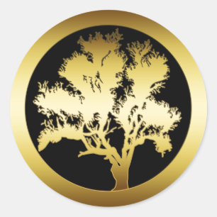 PEGATINA REDONDA ÁRBOL DE ORO