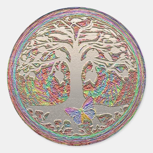 Pegatina Redonda Árbol de oro con mantequilla (Anverso)