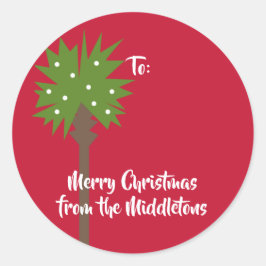 Pegatina Redonda Árbol de palmas con luces Navidades blancas